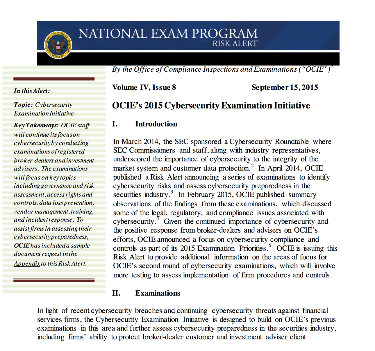 Cybersecurity Examination Initiative