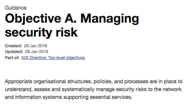 Objective A. Managing security risk